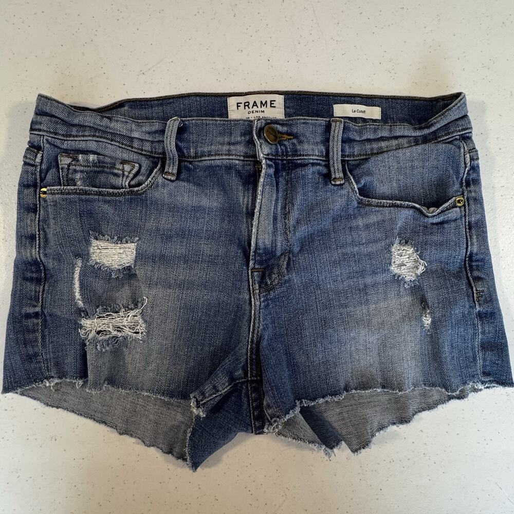 FRAME Womens Le Cutoff Jean Shorts Size 27 Medium Wash‎ Stretch 2" Festival